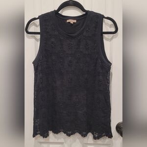 Lilla P Tank Top Lined Lace Overlay - M